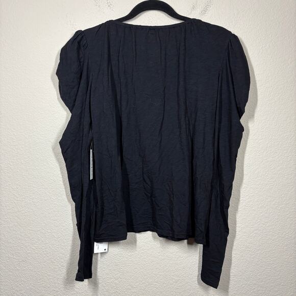 Velvet by Graham & Spencer Medium Tracie Ruched Top Black Puff Long Sleeves - Picture 3 of 10